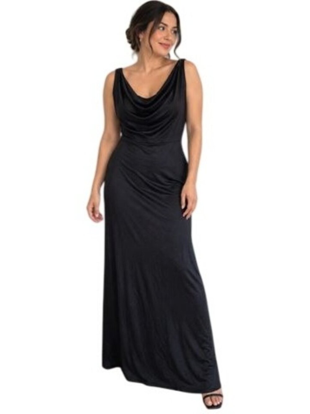 Popilush Black Draped Cowl Neck Maxi Shapewear Dress Size XXL Nylon Spandex